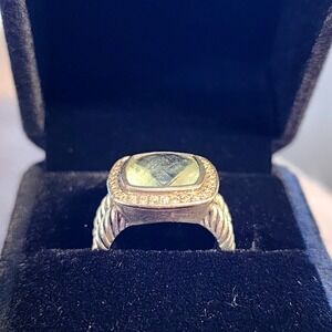 David Yurman 11mm Albion Ring Prasiolite Diamond Halo Sterling Silver 925 Sz 6